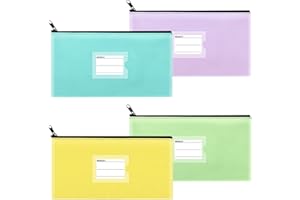 Sinzip 4 Pack Bank Deposit Money Bag, Heavy Duty Leatherette Security Zipper Wallet with Clear Window, Coin Bag, Cash Bag, Tool Pouch, Assorted Colors (4 Pack Mix-Color03)