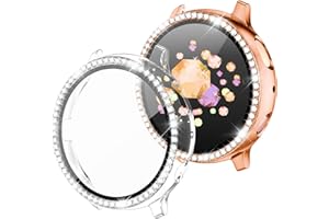 GEAK 2 Pack Bling Case Compatible with Samsung Active 2 Watch Screen Protector 40mm, PC Plating Crystal Diamond Protective Co