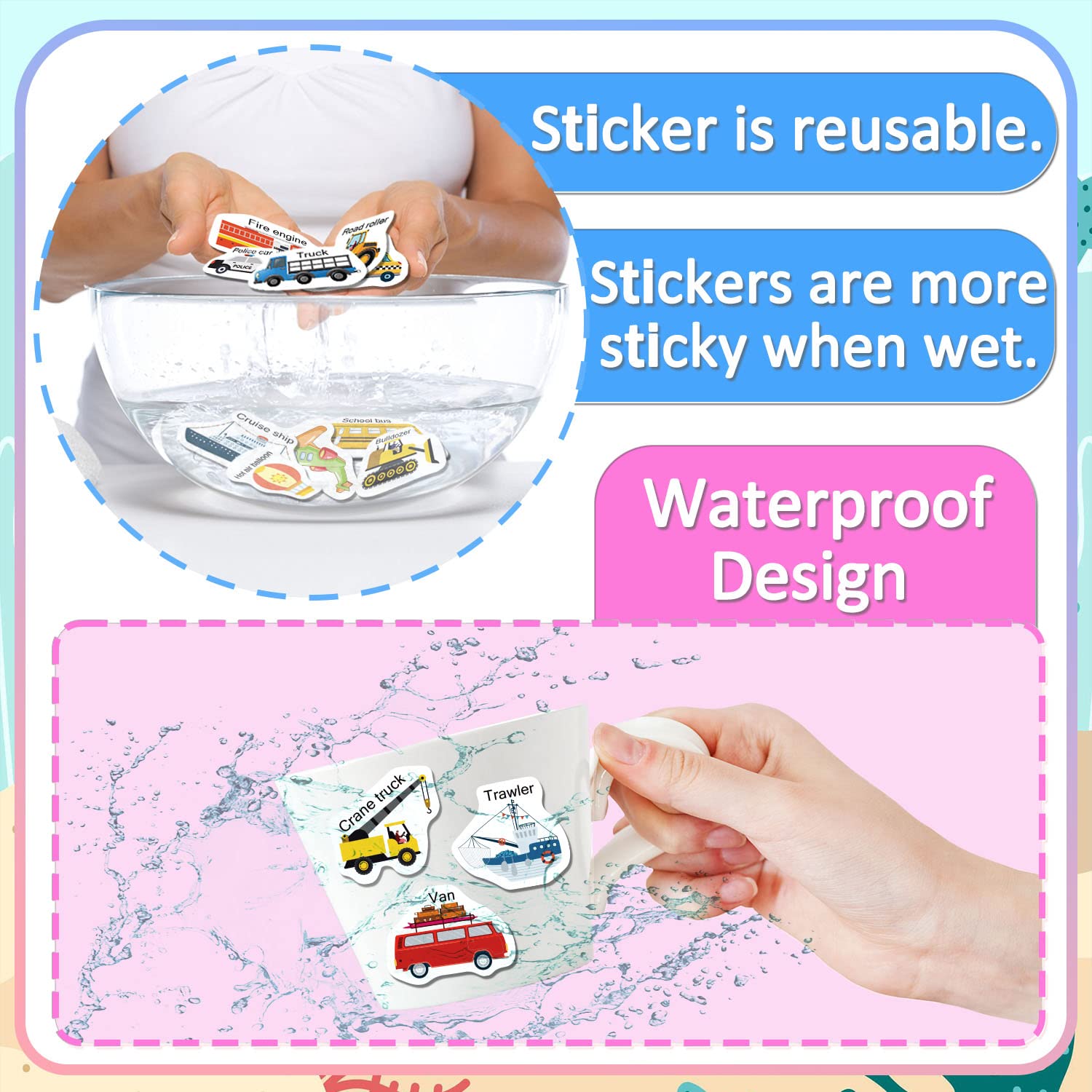 iGetooy Reusable Sticker Books for Toddlers 1-3, Jelly Sticker Books for Kids 2-4, Vehicle Stickers for Kids