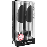 Cole &amp; Mason Richmond Electronic Salt &amp; Pepper Mill Gift Set - One-Button Electric Spice Grinder with Large Grinding Chamber - Requires 6 AAA Batteries - Hand Wash Kitchen Tool - Stainless Steel