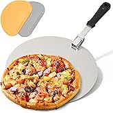 Pizza Peel with Foldable Handle and 2 Scrapers, Stainless Steel Pizza Paddle, 11.8-inch Round