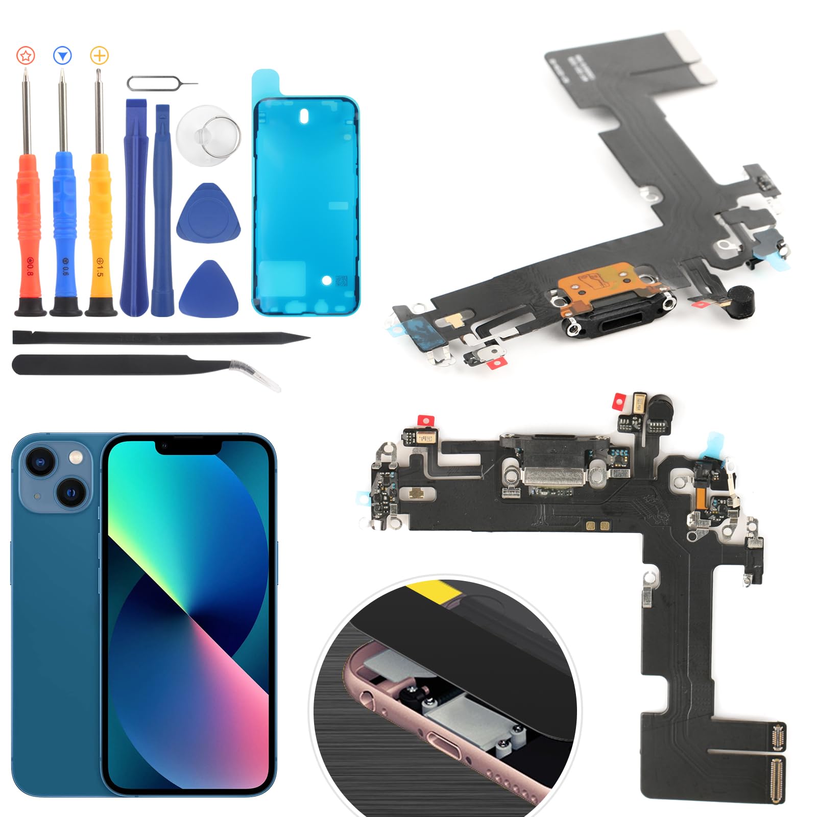 Photo 1 of Replacement for iPhone 13 Charging Port Dock Connector for iPhone 13 Charging Port Replacement USB Charger Board Flex Cable Assembly Accessories with Repair Tools