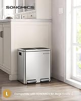 SONGMICS Dual Rubbish Bin 2-Compartment Pedal Bin with Lids 15 L Bags view 3
