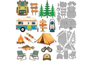 MAYJOYDIY Outdoor Camping Metal Die Cuts Campervans Cutting Dies Tents Embossing Template for Card Making Bonfire Telescope C