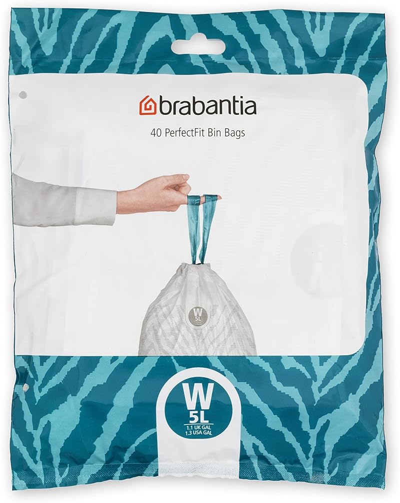 Brabantia PerfectFit Bin Liners 40 Bags White Thick Plastic With Tie Tape