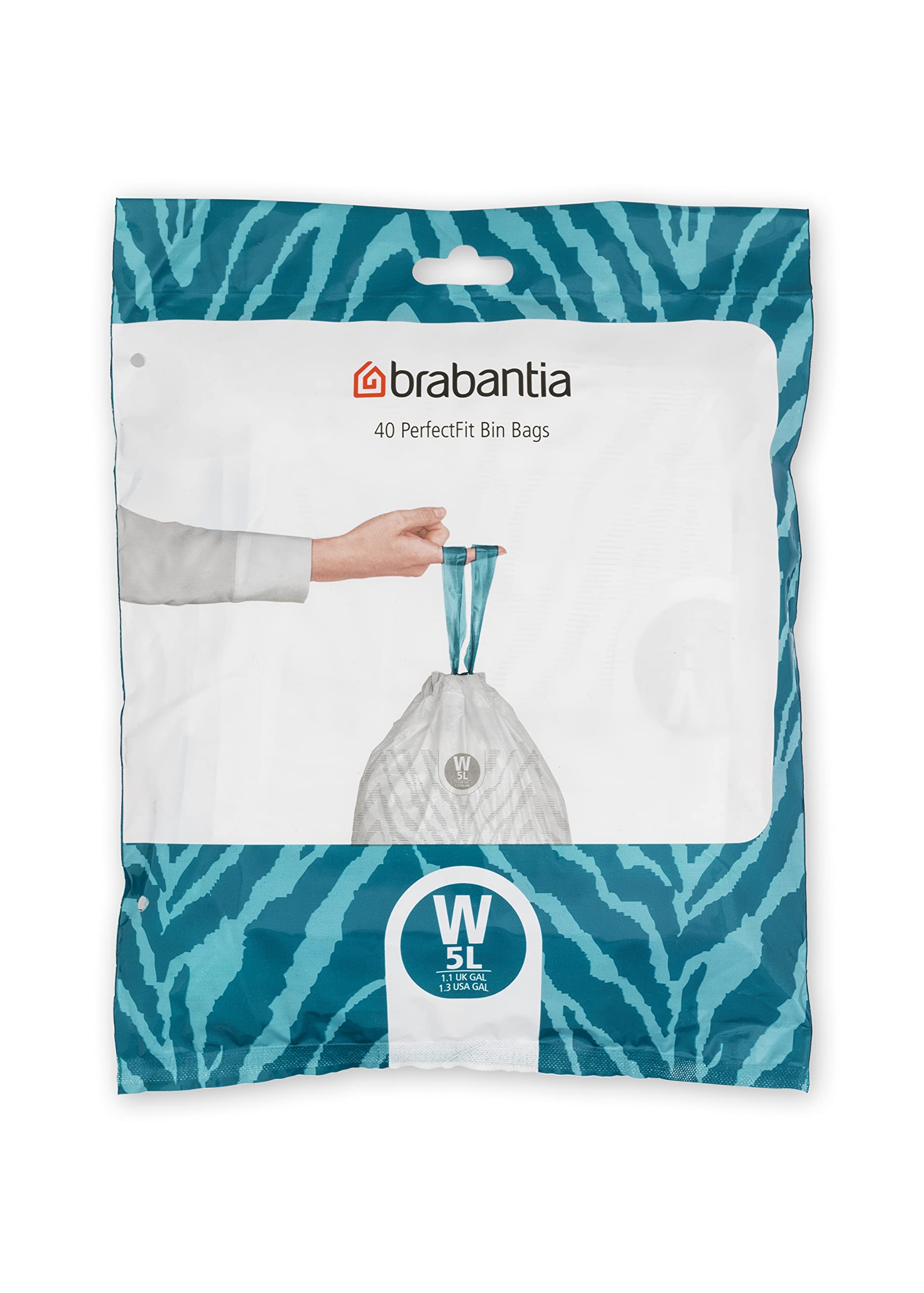 Brabantia 137846 PerfectFit Bin Liners (Size W/5 Litre) Thick Plastic Trash Bags with Tie Tape Drawstring Handles (40 Bags), White