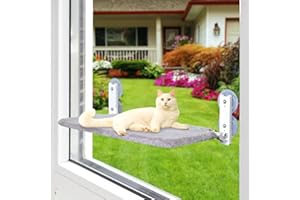 Lcybem Cat Window Perch - Foldable Cat Hammock Window Bed for Cats with 4 Strong Suction Cups, Cordless Sturdy Metal Frame Cat Perch for Large Cats, Reversible Two Covers Easy to Assemble (Large)