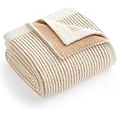 Snuggle Sac Stripe Soft Throw Blanket for Couch, Fuzzy Microfiber Knit Stripe Ribbed Blankets for Couch, Sofa, Travel, Cream Beige, 50x60 inches
