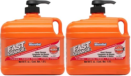 Fast Orange Permatex 25217 Pumice Lotion, Heavy Duty Hand Cleaner, Natural Citrus Scent, Waterless Cleaner For Mechanics, Strong Grease Fighter, 1/2 Gallon, Orange, 64 Fl Oz (Pack of 2)