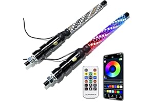 UNI-SHINE 2PCS 1FT LED Whip Lights with RGB Chasing Lights with APP & Remote Control, Music Antenna Whip Light for Can-Am UTV ATV RZR Can-Am SXS Polaris Offroad Truck