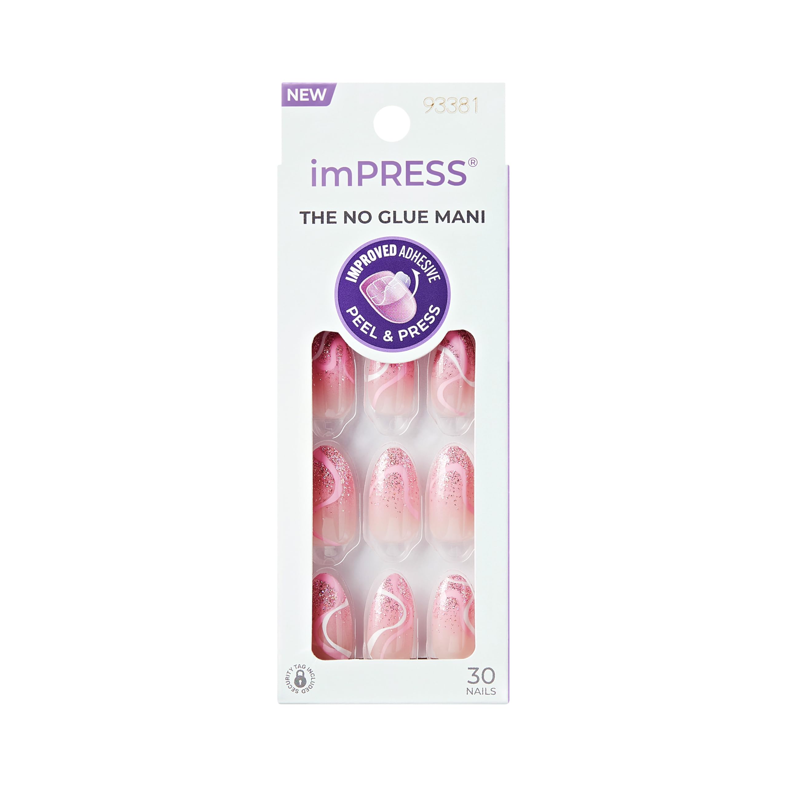 Photo 1 of KISS imPRESS No Glue Mani Press On Nails, Design, 'Wild Venus', Pink, Medium Size, Almond Shape, Includes 30 Nails, Prep Pad, Instructions Sheet, 1 Manicure Stick, 1 Mini File