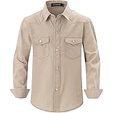 Spring&Gege Boys' Long Sleeve Chambray Shirt Western Cowboys Pearl Snap Button Down Shirts (5-14 Years)