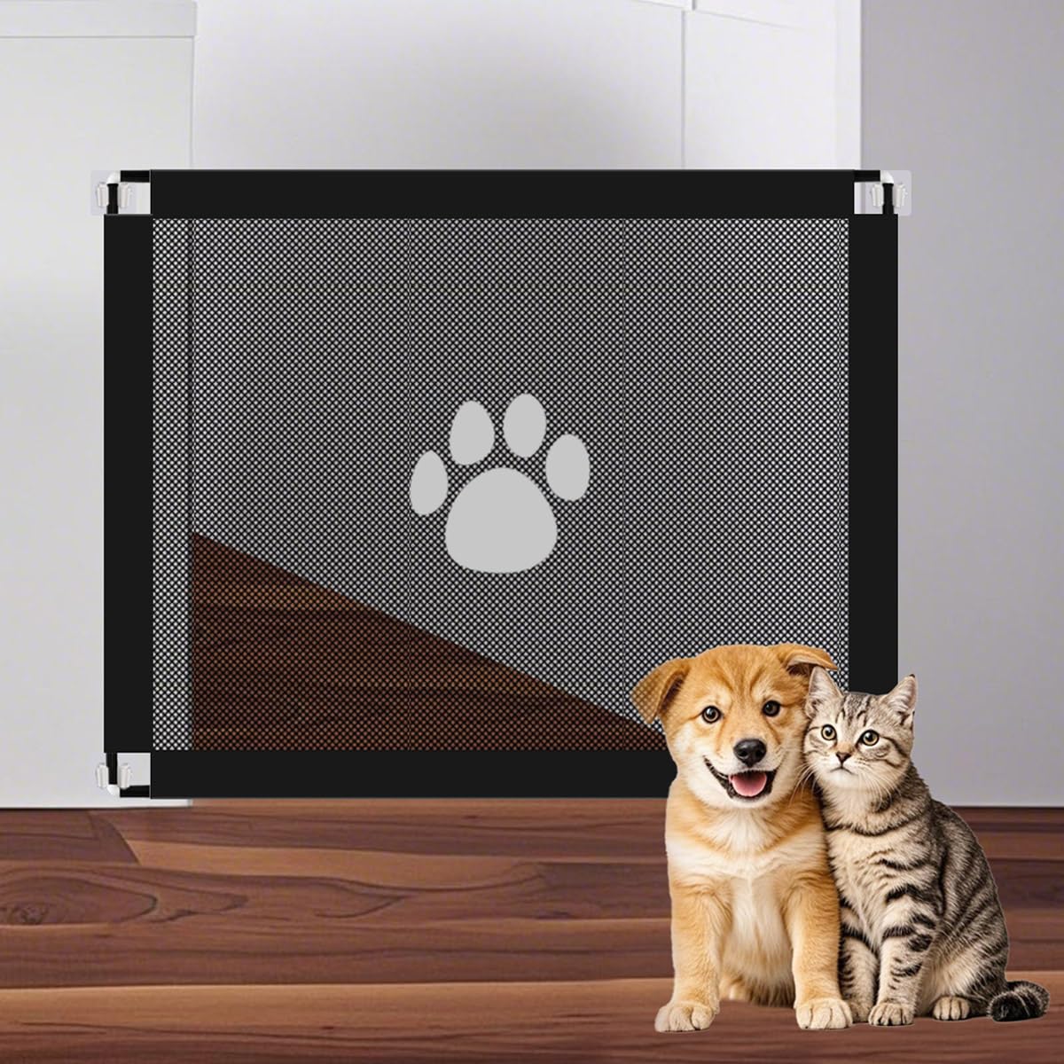 Enjoying Dog Gate for Stairs, 80×100 cm, Magic Dog Gates Indoor Doorway, Safety Pet Blocker Door for Dogs Cats, Self-Assembly Pet Mesh Gate for Hallways
