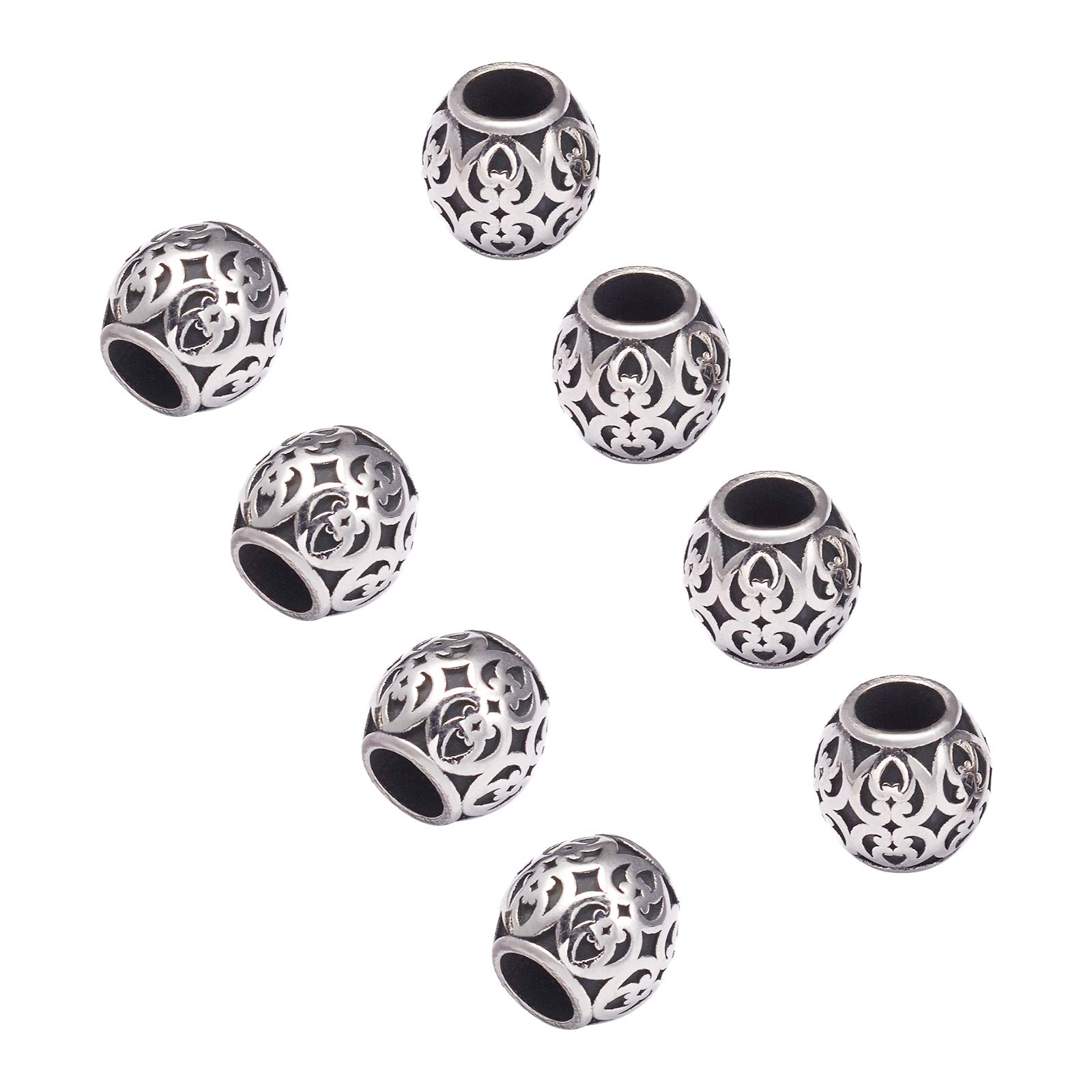 UNICRAFTALE 10PCS Barrel European Beads 4.5mm Large Hole Beads Metal Spacer Beads 8.5mm Stainless Steel Loose Beads Antique Silver Beads for DIY Bracelet Necklace Jewelry Making