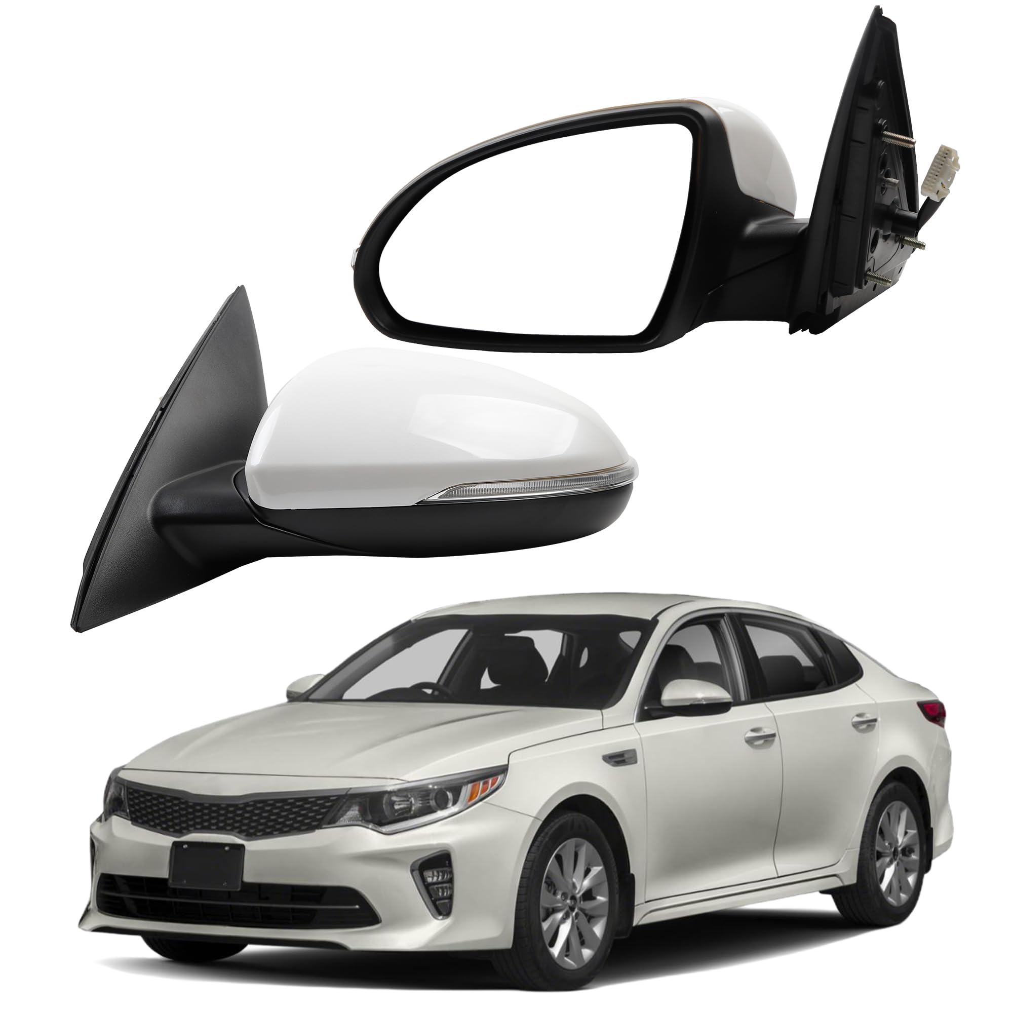 Photo 1 of Dasbecan Left Driver Side Mirror Compatible With 2016 2017 2018 Kia Optima Rearview Mirror with Signal Light/Power Glass/Manual Folding/White Pearl Replace# KI1320200 87610-D5000 (5pin)