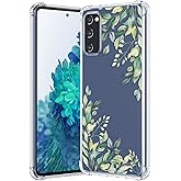 RALEAVO Floral Case for Samsung Galaxy S20 FE 5G,Clear Leaves Flower Case Slim Cute Cover for Girls Women,Transparent Soft TPU Bumper Protective Case with Reinforced Corners,Green Leaves