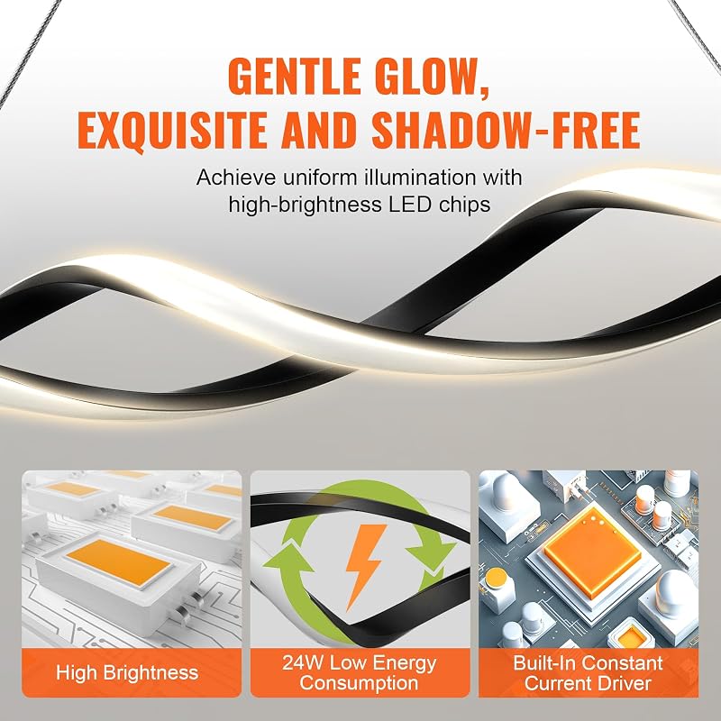 Luminaire moderne suspendu, 24 W, suspension LED à intensité variable avec abat-jour en silicone et télécommandé, température de couleur réglable 3000 K-6000 K, pour cuisine, salle à manger