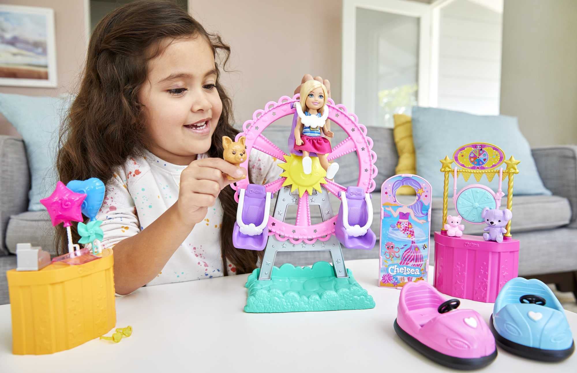 Barbie Club Chelsea Carnival Playset with Blonde Small Doll, Pet & Accessories, Spinning Ferris Wheel, Bumper Cars & More