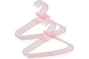 Threan Pink 6 Pcs Pearl Beaded Clothes Hanger Mini Pearl Beads Small Metal Clothes Hangers with Ribbon Standard for Kids Baby Children Pet Dog