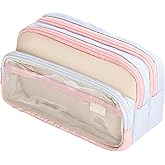 UIVXXUD 4-Layer Transparent Large Capacity Pencil Case - Ins Aesthetic Japanese Style Makeup & Supplies Organizer Pouch (Pink)