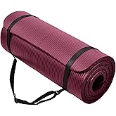 BalanceFrom All Purpose 1-Inch Extra Thick High Density Anti-Tear Exercise Yoga Mat with Carrying Strap, Multiple Colors