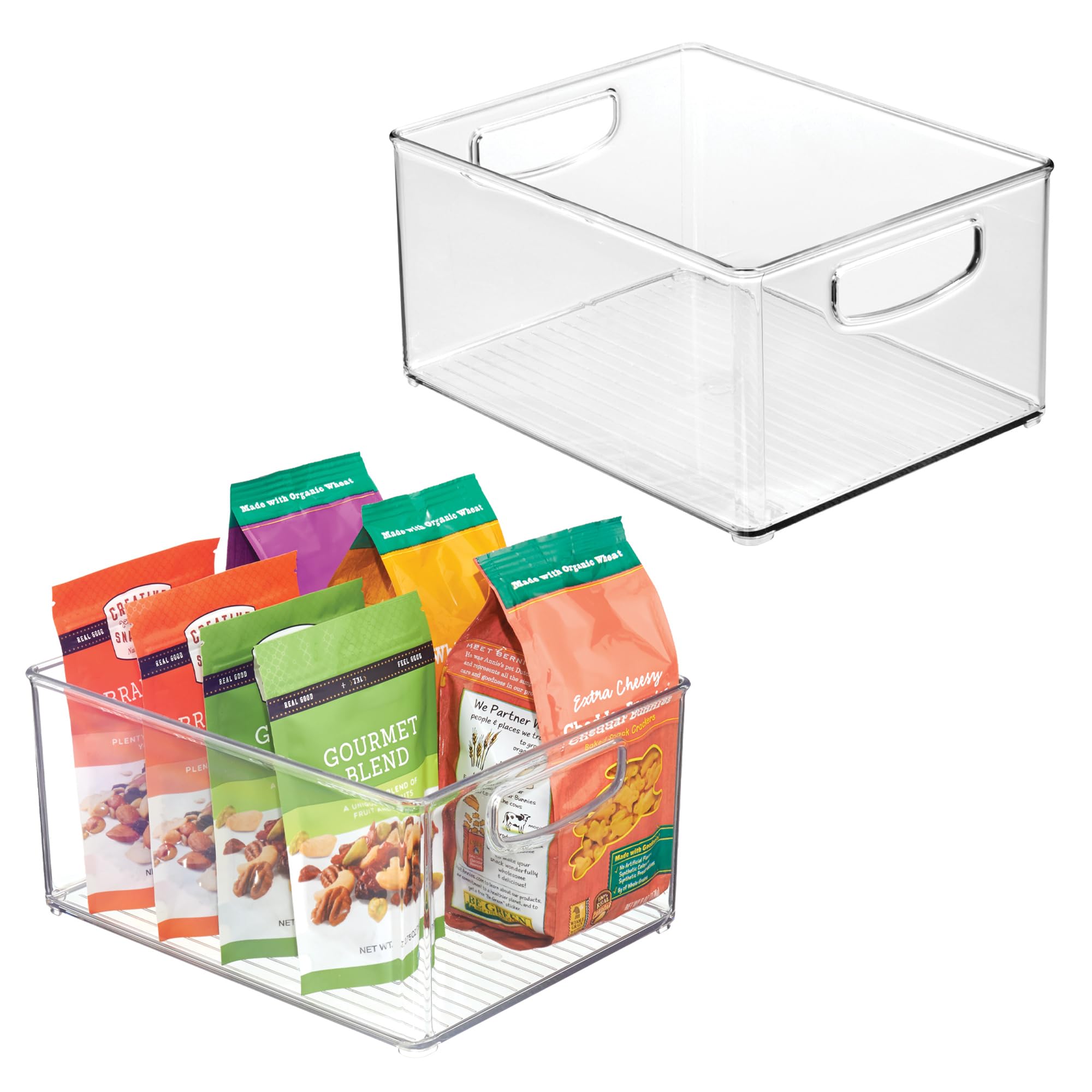 iDesign Plastic Stackable Pantry Bin - Organizer Bin with Handles for Cabinets or Fridge - Set of 2 - Clear Image