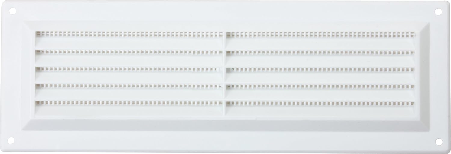 Map Plastic Louvre Air Vent with Flyscreen, White, 9" x 3" (229mm x 76mm), Single Brick Cover for Interior & Exterior Use