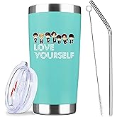 Love Yourself Inspiring Gift for Music Fans,20 Oz Insulated Stainless Steel Iced Coffee Tumbler with Lid Straw and Brush,Funny Travel Coffee Mug Cup Water Bottle,Birthday Gifts for Women Music Lover