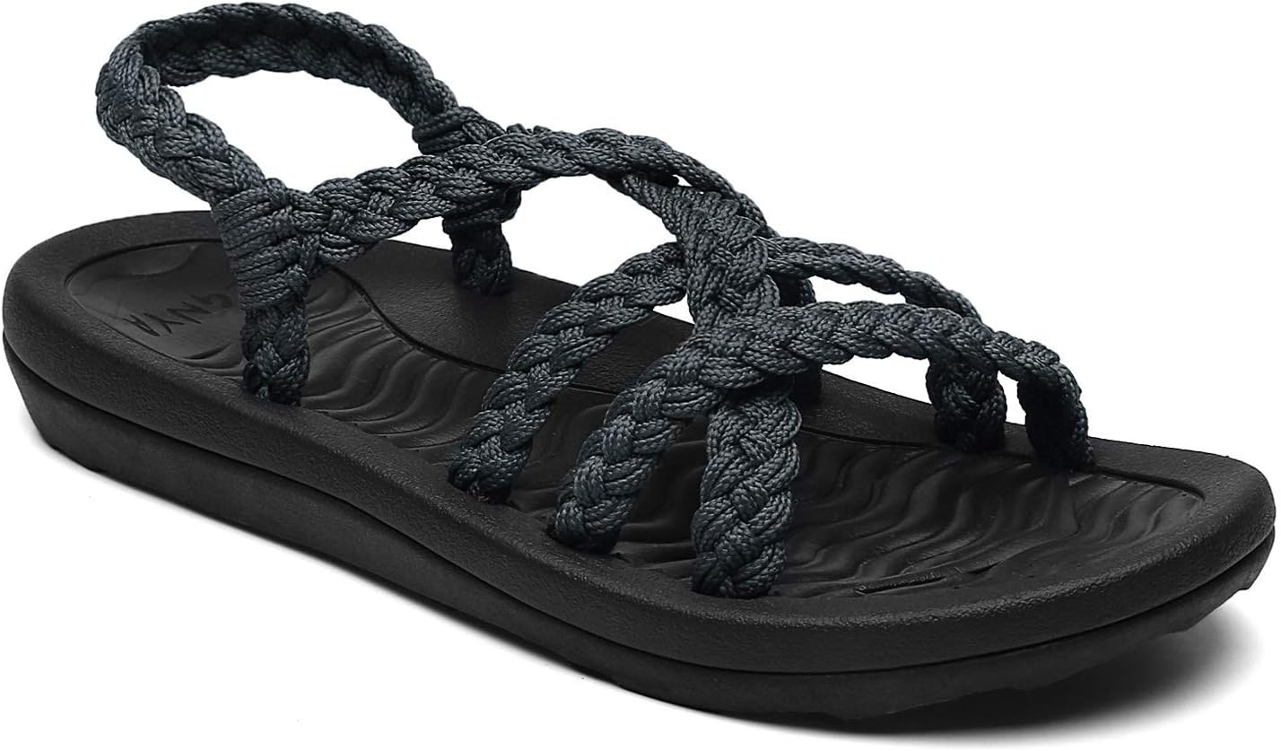 MEGNYA Women's Comfortable Flat Walking Sandals with Arch Support Waterproof for Walking/Hiking/Travel/Wedding/Water Spot/Beach. 19ZDME02-W13-9 Dark Grey