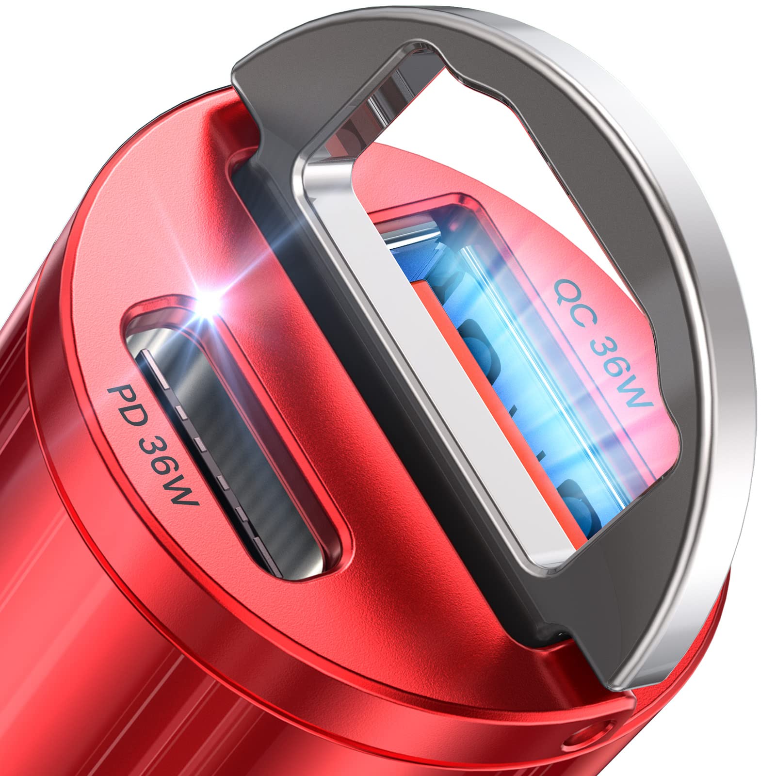 Photo 1 of AINOPE USB C Car Charger Adapter, PD36W & QC36W Fast Charging, Mini & All Metal, Compatible with iPhone 15/14 Pro Max/13 & Samsung Smartphones, Red
