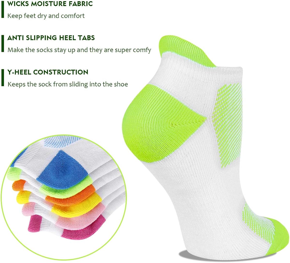 Heatuff Womens Low Cut Ankle Athletic Socks Cushioned Running Performance Breathable Tab Sock 6 Pack: Clothing