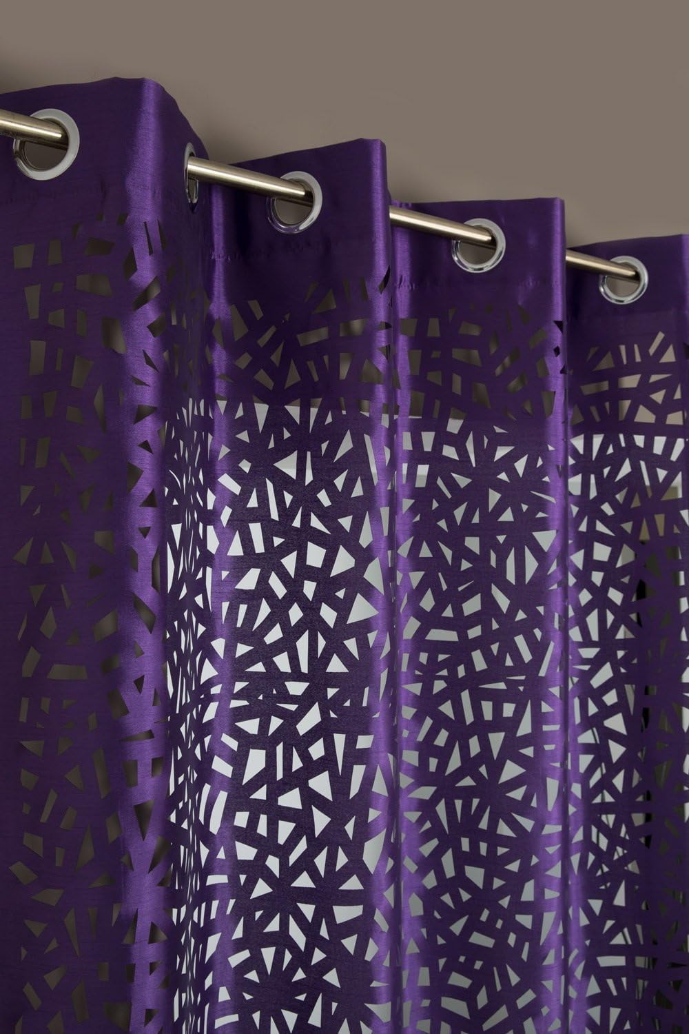 2 PCS Single Lined Curtain Panel Pair with Abstract Lasercut Pattern and 8 Eyelets Purple