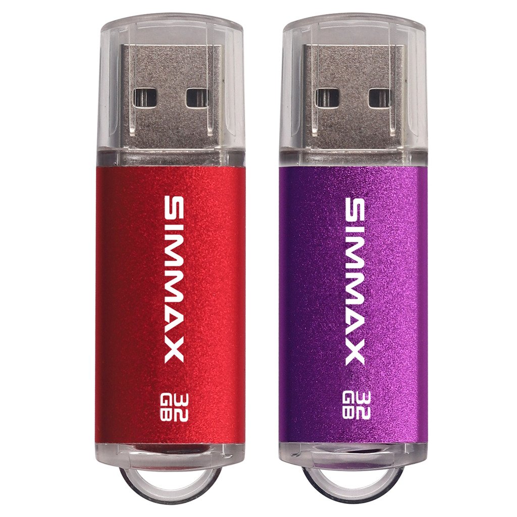 Memory Stick 2 Pack 32GB USB 2.0 Flash Drives Thumb Drive Pen Drive by SIMMAX (32GB Red Purple)