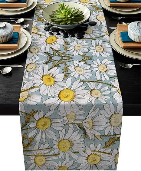 Amazon テーブルランナー ヒナギク イラスト レトロ テーブルクロス モダン 北欧風 プレースマット レストラン用 滑り止め 上品 断熱 食卓飾り お食事マット おしゃれ インテリア 36x1cm テーブルランナー オンライン通販