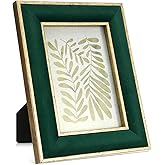 Kathfly 1 Pcs Green Velvet Picture Frame 4 x 6 Inch Vintage Photo Frame with Gold Metal Edge Horizontal & Vertical Mount for Poster Artwork Puzzles Tabletop Wall Display Christmas Home Office Decor