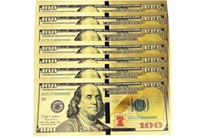 YIQILAFADA 10 PCS Gold Hundred Dollar Bills, Colored Gold Foil Bill for Bookmark Bill Note for Abundance & Prosperity