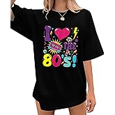 Oversized 80s Outfits for Women I Love The 80s Shirt Vintage neon Shirts for Birthday Party Gift Casual Short Sleeve Top