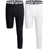 MIVEI Youth Boys One Leg Compression Pants Basketball Leg Sleeve Girls Single Tights Kids 3/4 Leggings Sports Base Layer