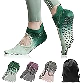 voofly Pilates Socks with Grips for Women - Toe Separators Non-Slip Barre Socks for Yoga, Ballet, Fitness, Dance