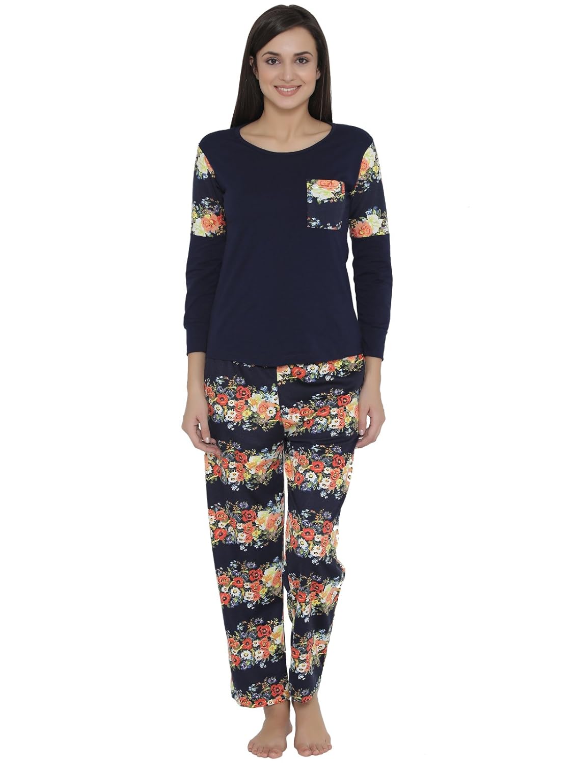 clovia women's warm floral print top & pyjama