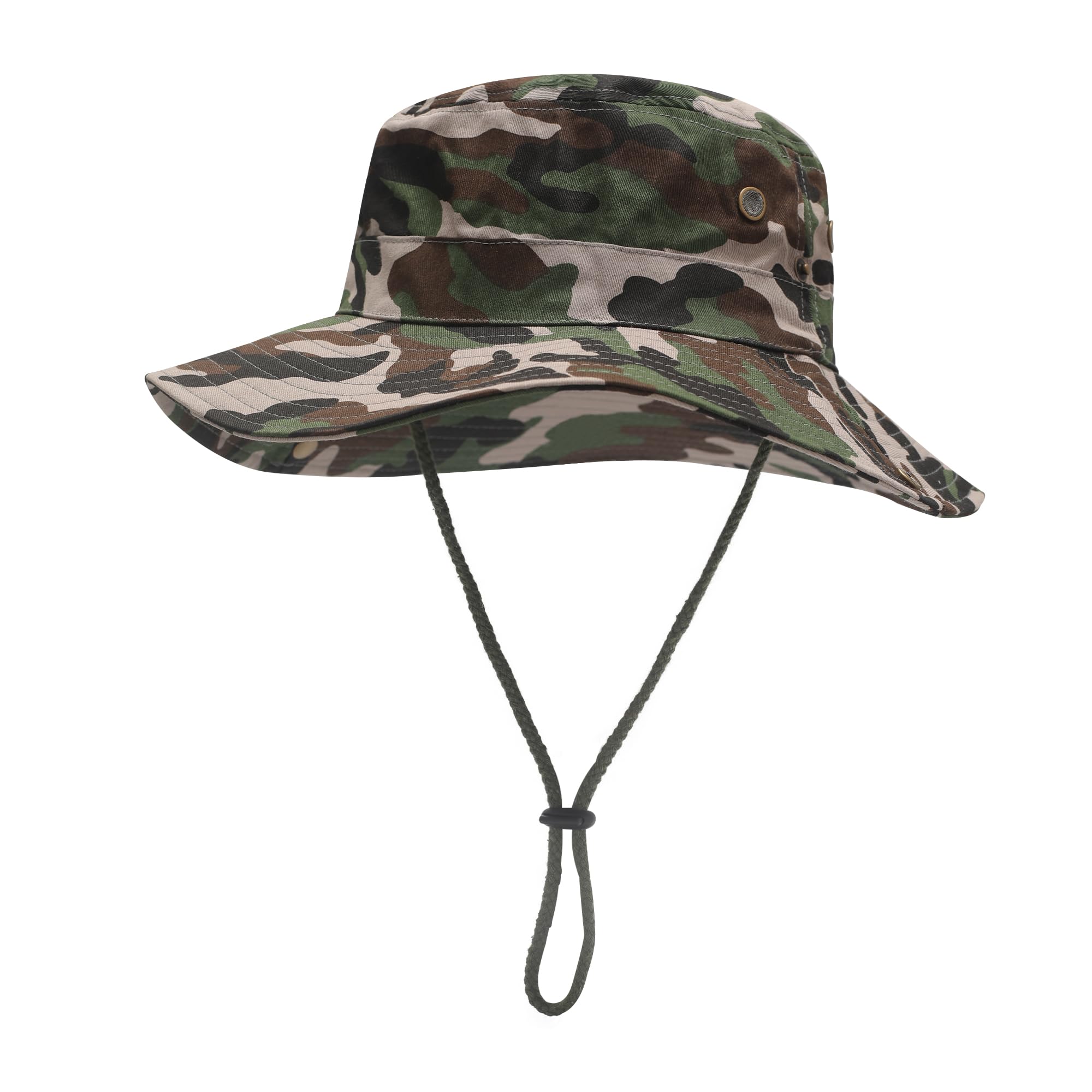 ZLYC Mens Sun Hat Wide Brim Mesh Outdoor Safari Hat Boonie Hats(8cm Brim Camo Army) Green