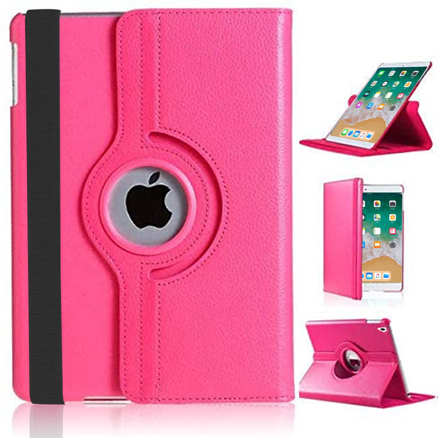 For iPad Air 9.7 2017-2018 Case/Pro 9.7 / Air 2 Case 360 Degree Rotating Stand Multi-Angle Viewing Auto Wake/sleep Shockproof Smart Folio Kids Friendly Protective Cover For iPad 5/6 (PINK) — image 1