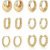 Tasiso Small Hoop Earrings for Women, 6 Pair 14K Gold Plated Huggie Hoop Earrings Lightweight Hypoallergenic Earring Set Cute Earrings Pack for Women Trendy Jewelry Gifts