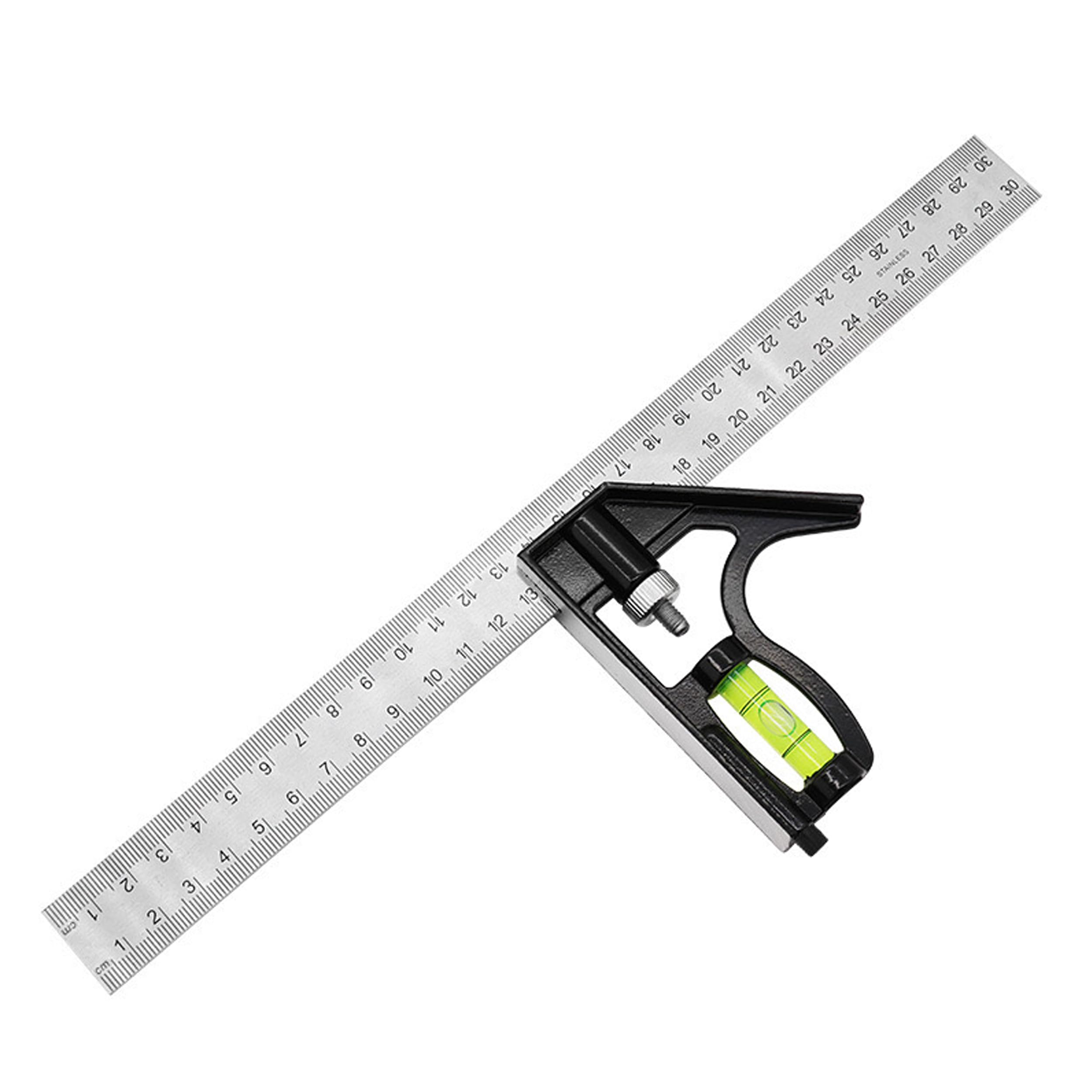 Combination Square, 12Inch/300mm Stainless Steel Combo Square Carpentry Tools, Square and Combination Square Tool Set with Bubble Level for Woodworking