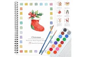 SLWBZ Watercolor Workbooks Coloring Book, Beginner Friendly Painting Kit, Detailed Steps, Creative Exploration Watercolor Book with Paint Set for Adults Teens (Christmas Stockings, With paint)