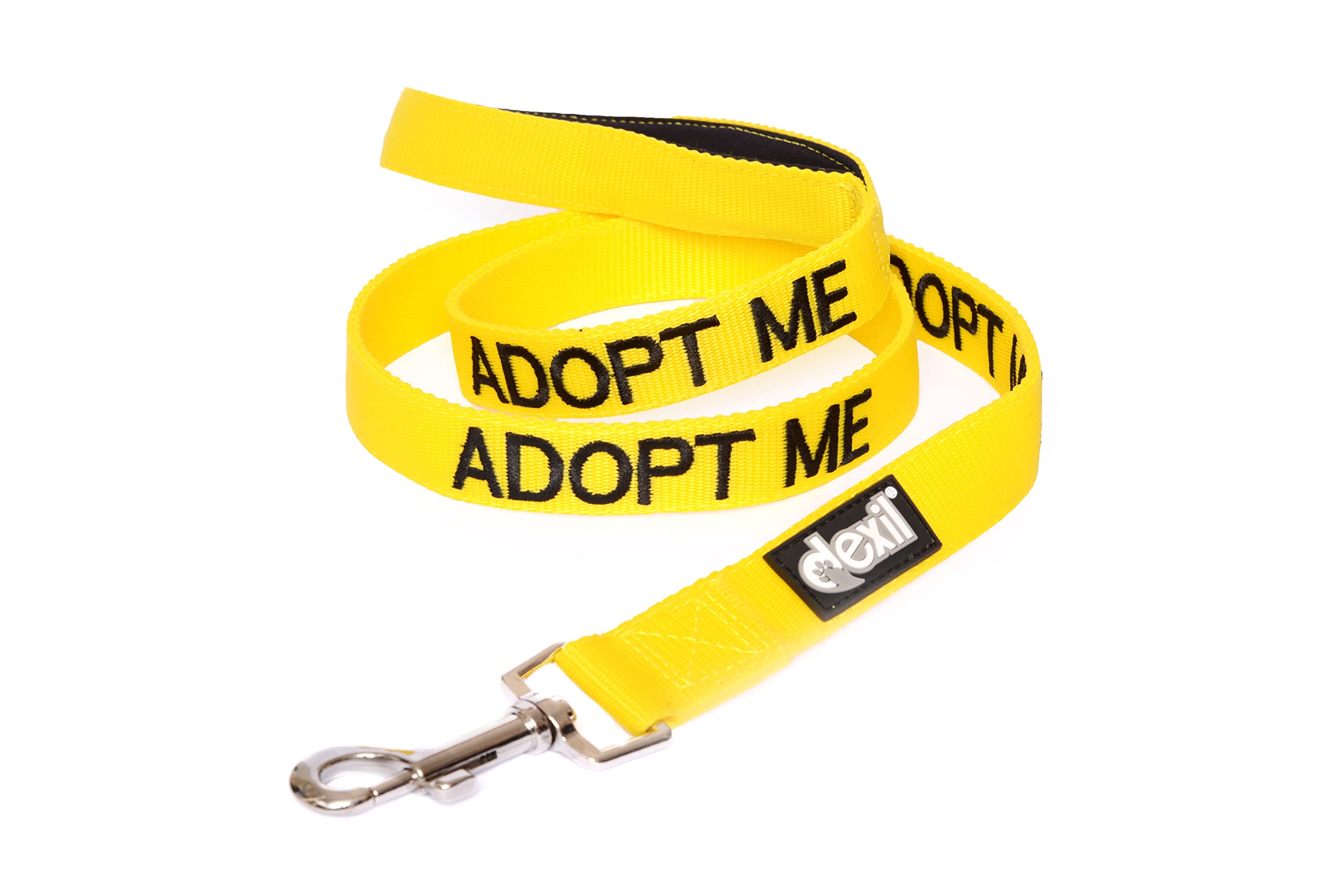 Dexil ADOPT ME (Needs A New Home) Yellow Warning Dog Colour Coded Luxury Padded Personalised 1.2m 4ft Lead Leash To Prevent Accidents or Incidents. Dog Award Winning — image 1