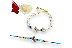 NiLy Craft Handmade Unique Mor Pankh Rakhi Set for Bhaiya Bhabhi | Unique Peacock Feather & Glass Beads Couple Rakhi Gift Set