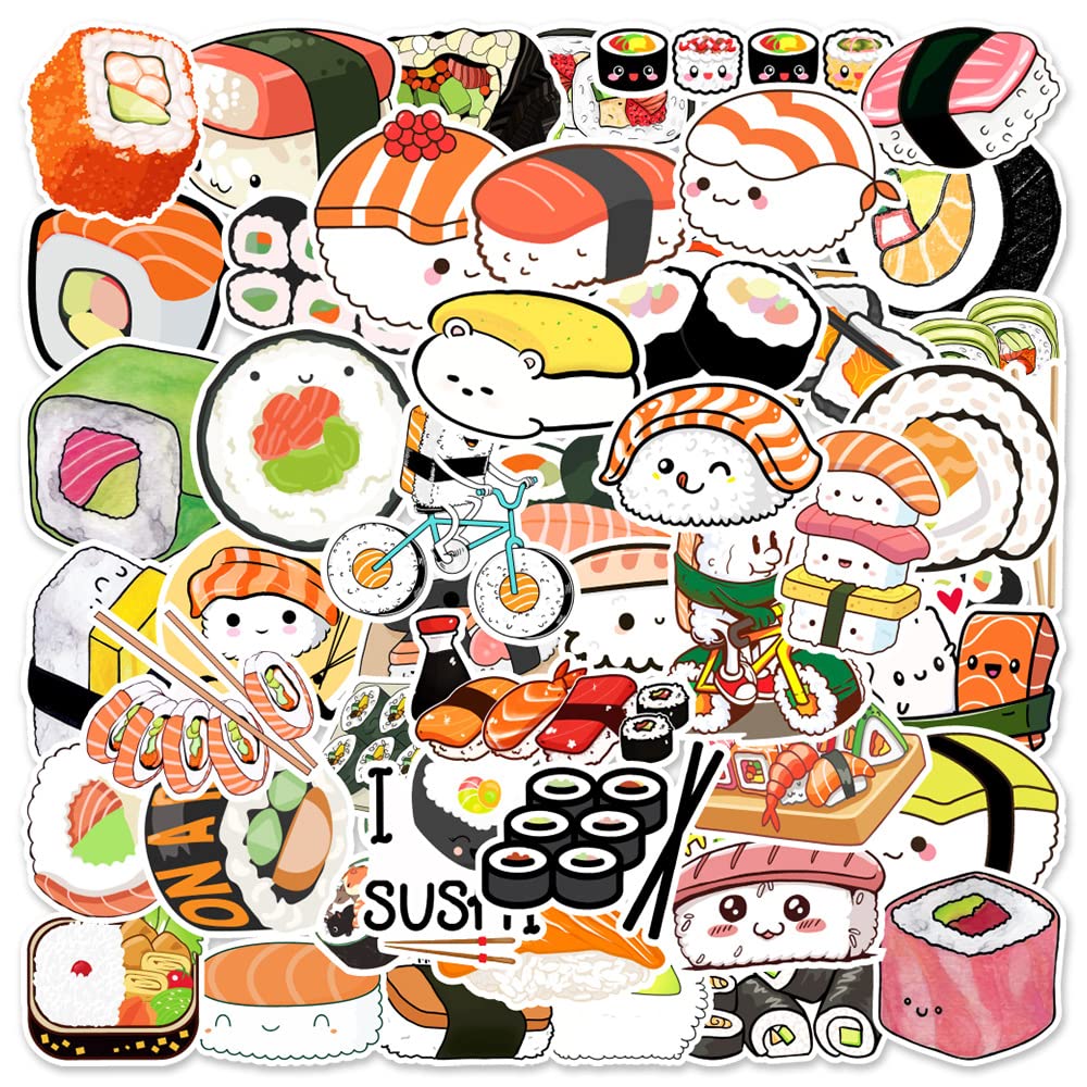 Cute Sushi Stickers 50pcs,Aesthetic Decoration Water Bottles Vinyl Stickers for Scrapbook,Laptop,Kid,Teen,Girl