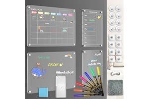 AUQRER Acrylic Magnetic Weekly Calendar for Fridge, Reusable Planner Monthly and to DO List, 4 Sets Dry Erase Board with 7 Colors Dry Erase Markers Pen Holder Eraser Towel