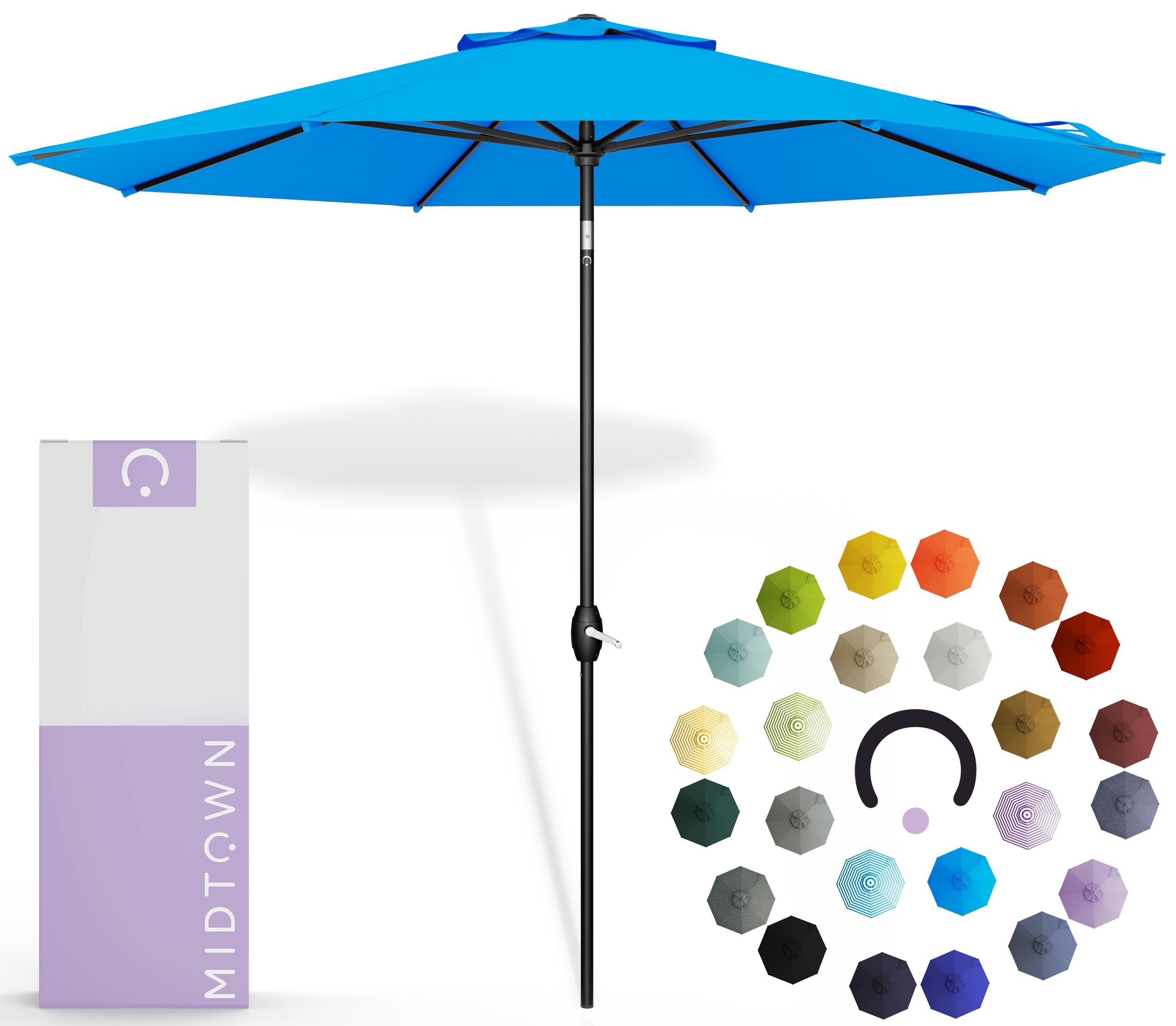 Midtown Umbrellas 10-Year-No-Fade - 10 Ft - UV Proof Cobalt (Blue) Polyester Fabric - Umbrella Outdoor Patio, Aluminum Frame Large Patio Umbrella for Garden, Pool & Deck - Black Pole Image